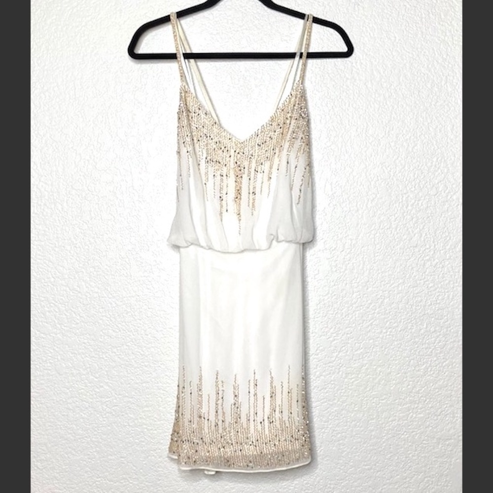 YUMI KIM White Beaded Cross Back Strap Mini Dress